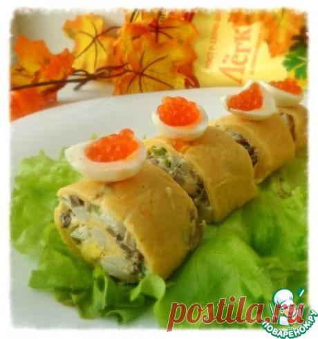 Сырный рулет с грибами и кальмарами - кулинарный рецепт