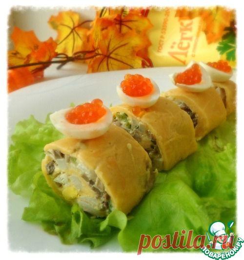 Сырный рулет с грибами и кальмарами - кулинарный рецепт