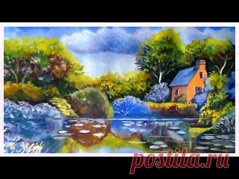 Как нарисовать летний пейзаж гуашью Жан Марк Жаньячик. Живопись гуашью