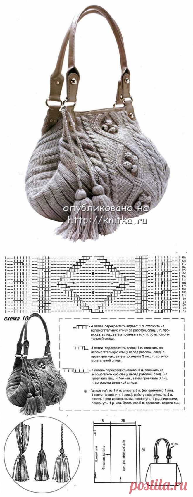 Очаровательная комбинированная, вязаная сумка. МК