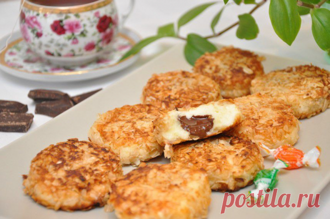 Сырники с шоколадной начинкой в панировке из овсяных хлопьев