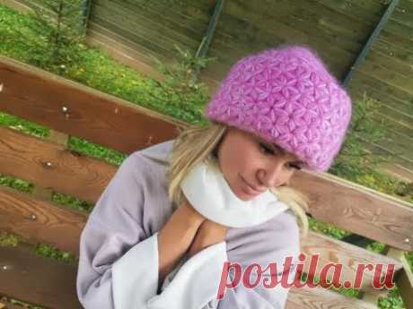 Шапка крючком узором "ЗВЕЗДЫ"//Hat crocheted star pattern