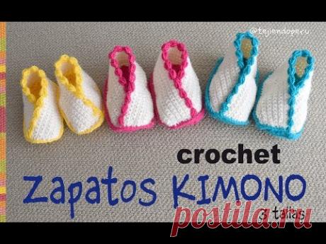 Zapatos kimono tejidos a crochet para bebés / Tejiendo Perú