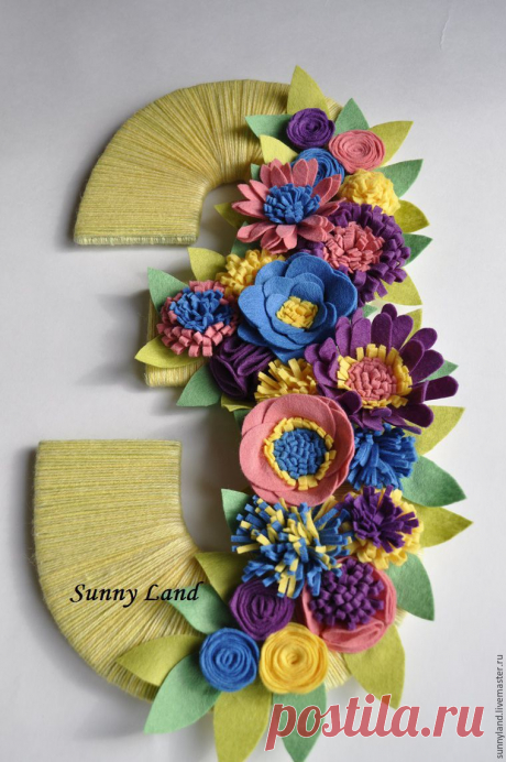 Делаем цветы из фетра для декоративной цифры - Ярмарка Мастеров - ручная работа, handmade