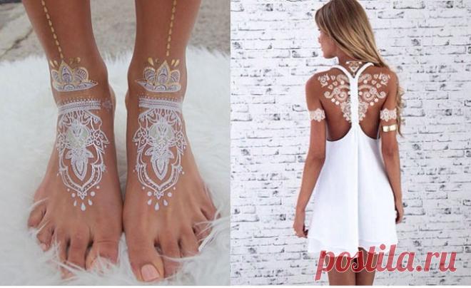 Роспись тела белой хной: чувственные узоры, похожие на изящные кружева