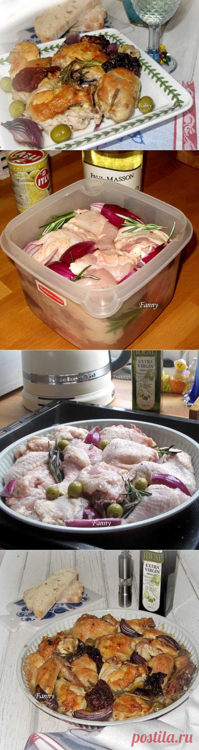 Курица в белом вине с оливками и вялеными помидорами