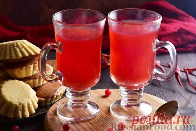 Рецепт: Пряный клюквенный чай с лимоном и мёдом на RussianFood.com