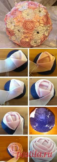 Sew a rose for a brooch-bouquet. DIY Tutorial   http://www.free-tutorial.net/2017/04/sew-rose-for-brooch-bouquet.html