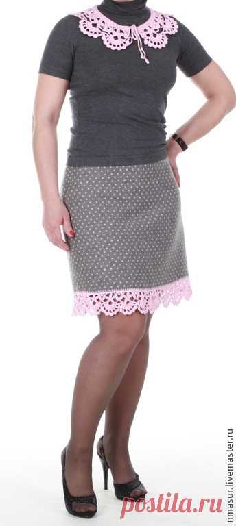 Купить Шерстяная юбочка "Розовые кружева" - серый, в горошек, юбка, юбка до колен, горошек