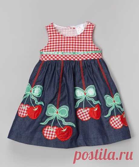 the Silly Sissy Denim &amp; Red Cherry Babydoll Dress - Toddler &amp; Girls
