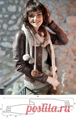 Вязание спицами и крючком: Полосатый шарф с помпонами