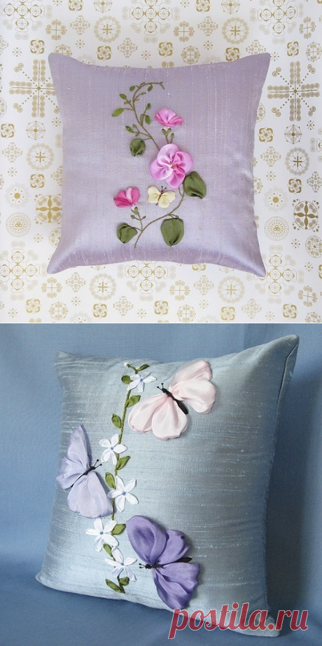 Вышивка лентами. Подушки