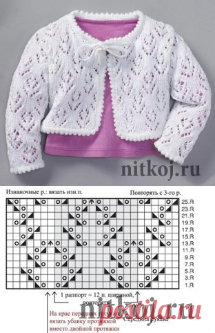 Ажурная кофточка спицами для девочки » Ниткой - вязаные вещи для вашего дома, вязание крючком, вязание спицами, схемы вязания