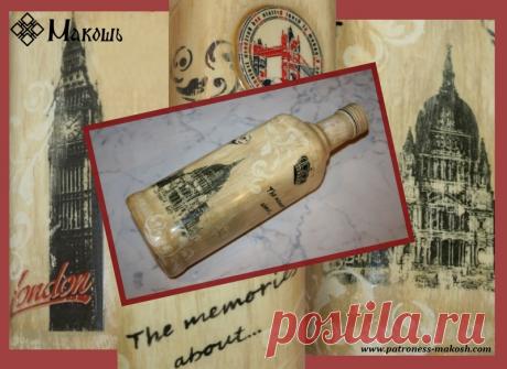 Перевод изображения на предмет с помощью краски. Декор бутылки МК.