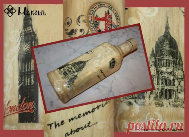 Перевод изображения на предмет с помощью краски. Декор бутылки МК.