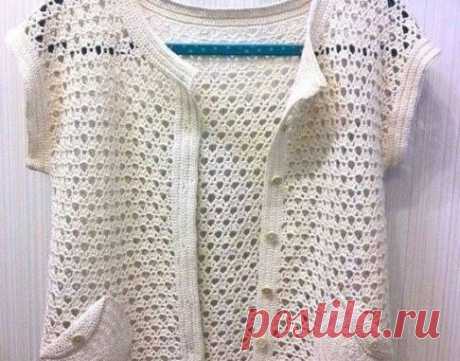 Филейный жакет с карманами. Связать жакет для лета самому