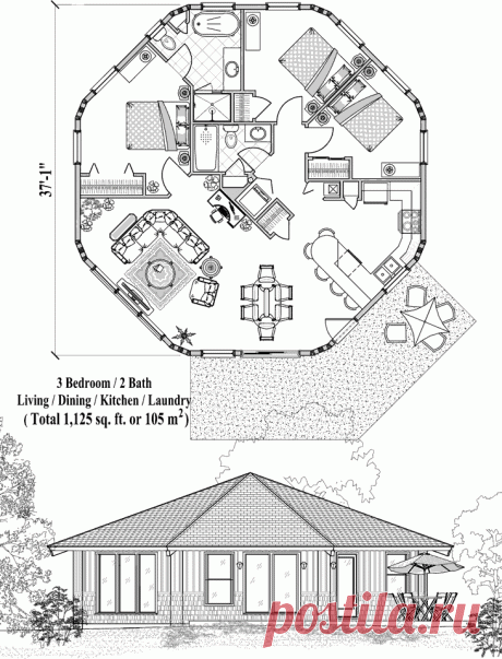 Topsider Homes Online House Plan: 1125 sq. ft., 3 Bedrooms, 2 Baths, Patio Collection (PT-0421) by Topsider Homes.