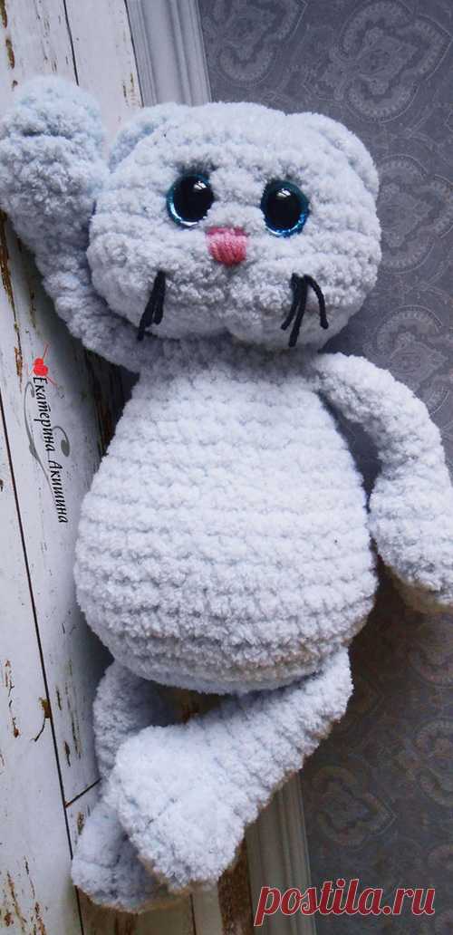 PDF Котик Басик крючком. FREE crochet pattern; Аmigurumi animal patterns. Амигуруми схемы и описания на русском. Вязаные игрушки и поделки своими руками #amimore - плюшевый котик, кот, кошечка из плюшевой пряжи, кошка, котенок.