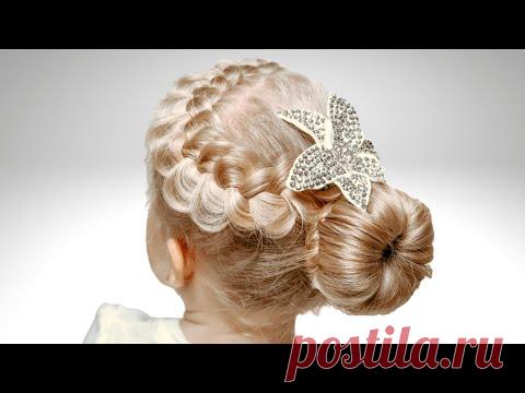 Пучок из волос украшенный французской косой Детские прически - YouTube