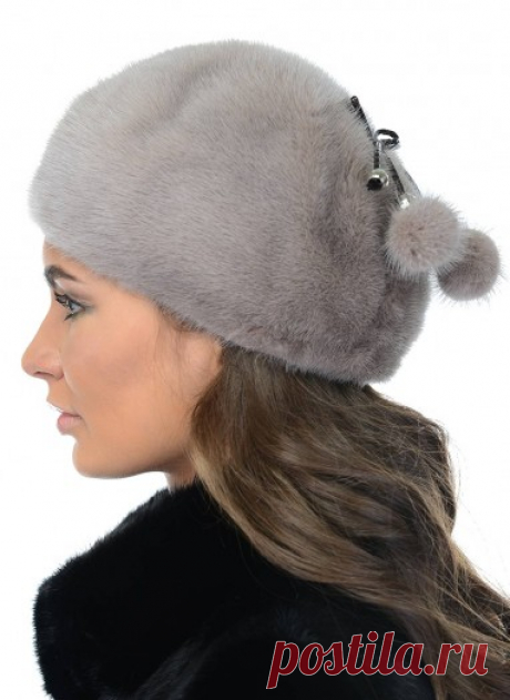 Женской головной убор Берет из норки 62 Студент с бубенцами и с утеплителем цвет Какао за 4500 руб.