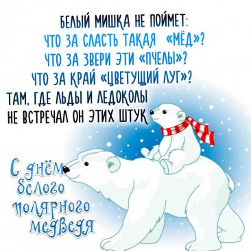 Белый мишка, милый друг, пусть пушистым будет снег вокруг! С праздником тебя, северный великан! Открытки на День белого медведя!