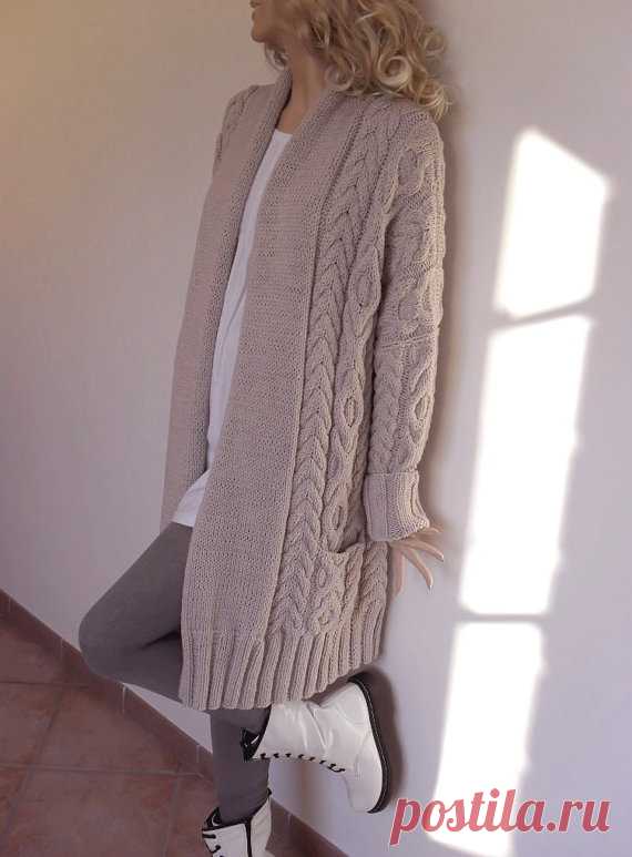 Women's Cable Knit Sweater Knitted Merino Wool Cardigan by Pilland