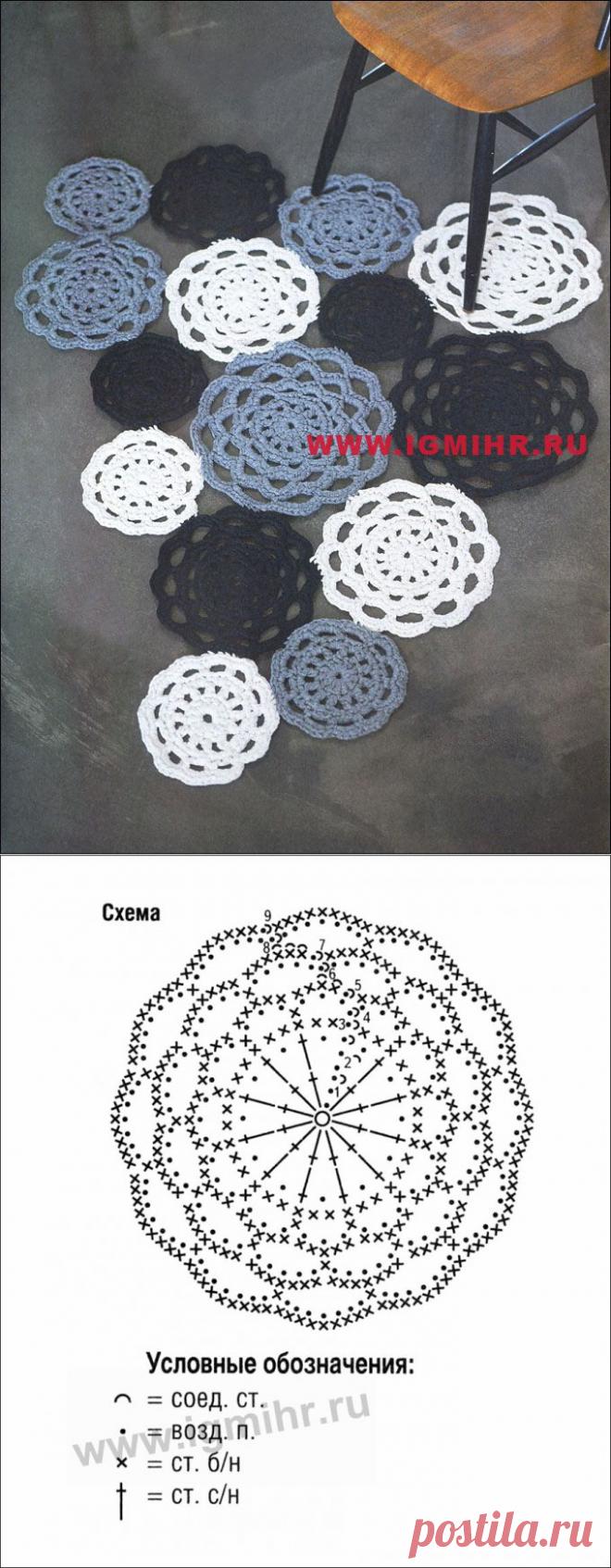 Коврик "Снежинки", от финских дизайнеров. Крючок