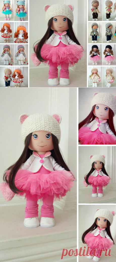 Red Nursery Doll Textile Soft Doll Handmade Baby Room Doll