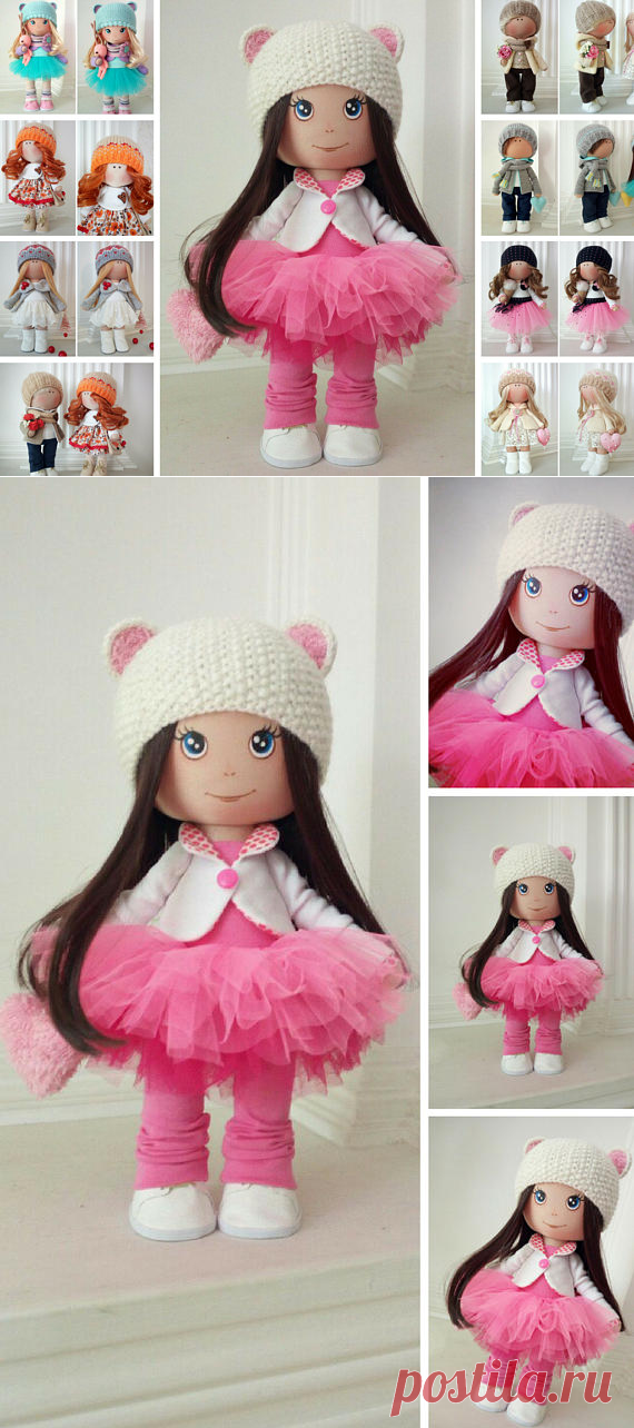 Red Nursery Doll Textile Soft Doll Handmade Baby Room Doll