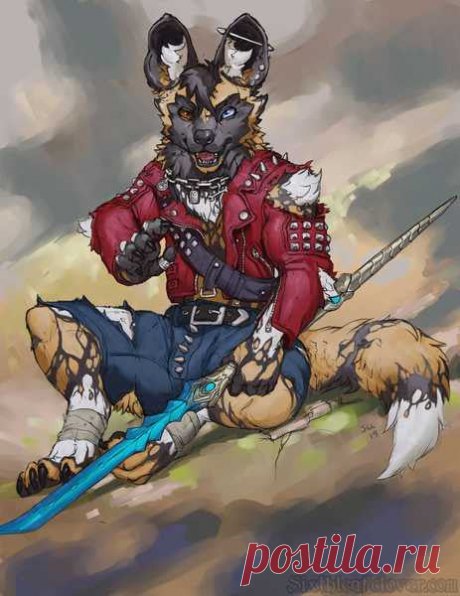 The Wildest Rauxen the wild dog. He is motivated by loyalty, mischief and feigned idealism. A strange one he is. Sigma, his psionic javelin is a hand made power blade. It generates energy through an internal core giving it that blue glow.