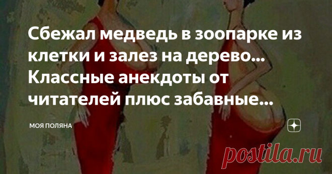 Сбежал медведь в зоопарке из клетки и залез на дерево... Классные анекдоты от читателей плюс забавные картинки Поскольку интерес не ослабевает, продолжаю к выходным выкладывать анекдоты, вот - Третья часть. Первую и Вторую части подборок анекдотов читайте здесь. В третьей части есть два анекдота, которые были в комментариях. Авторам, огромное спасибо, я указала их ники. Мои любимые читатели присылают множество веселых анекдотов. Так что следующая подборка будет почти вся с...