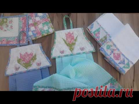 143. МК по пошиву подвеса для кухонного  полотенца/ сборка блока "Тюльпан" по бумаге/Paper piecing