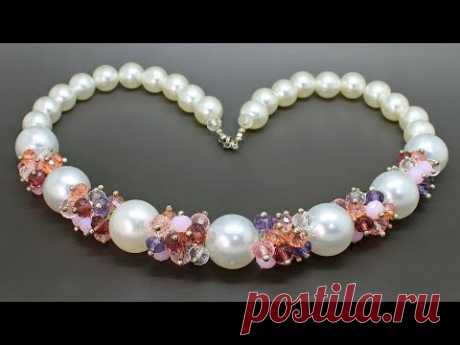 Колье из акриловых и стеклянных бусин мастер класс DIY Necklace from crystals beads