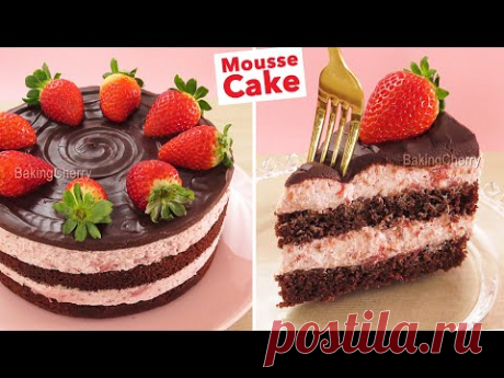 шоколадно-клубничный торт с прослойками из сливок с клубникой (текст рецепта свой)