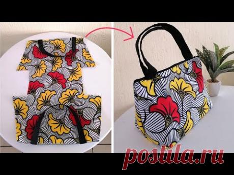 DIY Wide Bottom Tote/Hand bag from one piece of fabric with zip!