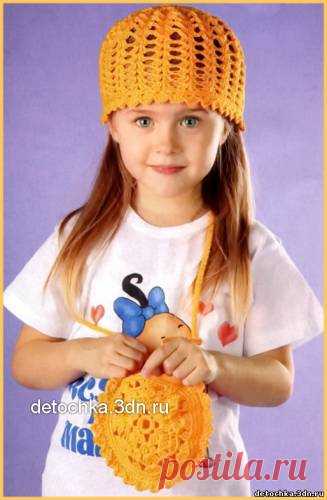 Вязаная детская панама и сумочка - Вязание шляпок для девочки - Вязание девочкам - Вязание для малышей - Вязание для детей. Вязание спицами, крючком для малышей