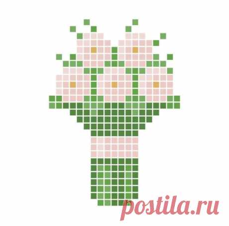 a pixelated flower is shown in pink and green