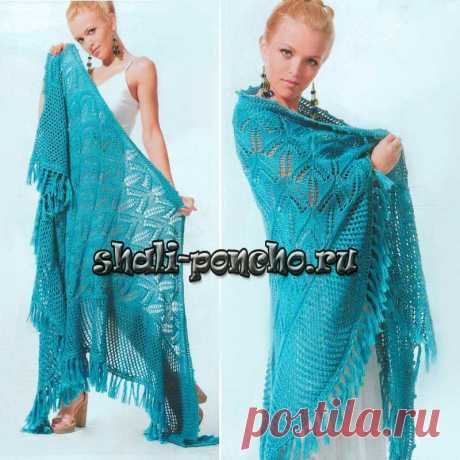 Ажурная шаль &quot;Королевские лилии&quot;. Спицами. / shali-poncho.ru