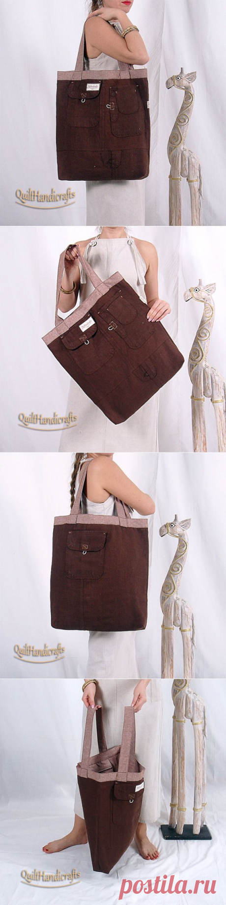 Brown bag Safari bag Large linen beach bag by QuiltHandicrafts