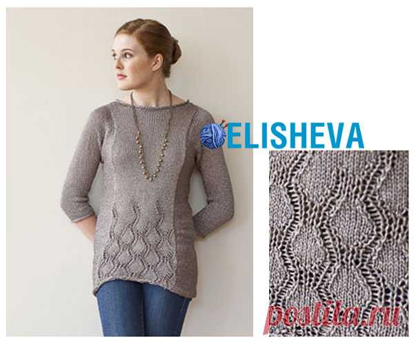 Туника KORSICA с ажурной вставкой в романтическом стиле, спицами. Все размеры. / elisheva.ru