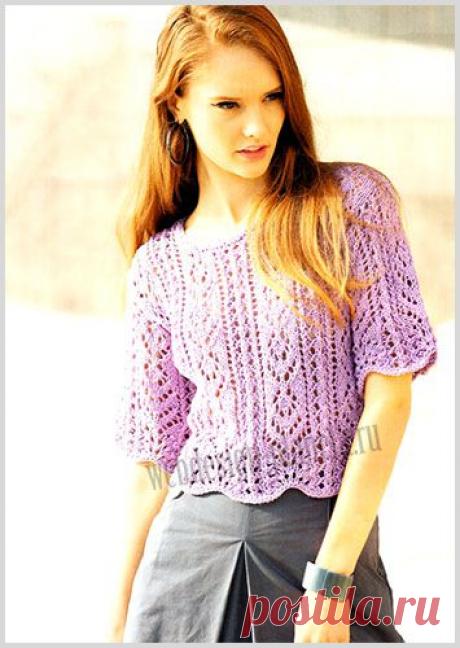 Нежно-лавандовый ажурный пуловер спицами | Вязание спицами, вязание крючком | Мир увлечений современной женщины.