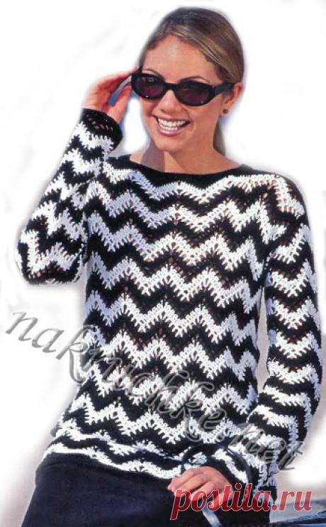 Используем узор "зигзаг" крючком — чёрно-белый пуловер. / nakryuchke.net