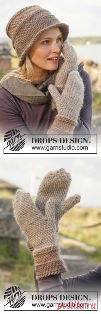 Экстравагантная шапка и варежки от Drops Design вязаные крючком боснийским вязанием