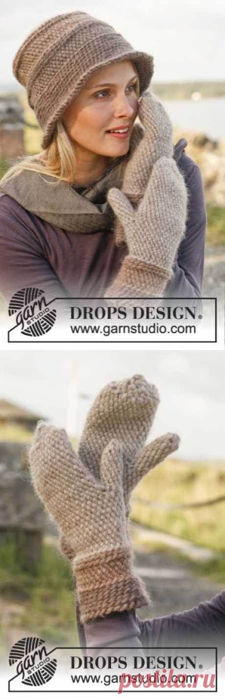 Экстравагантная шапка и варежки от Drops Design вязаные крючком боснийским вязанием