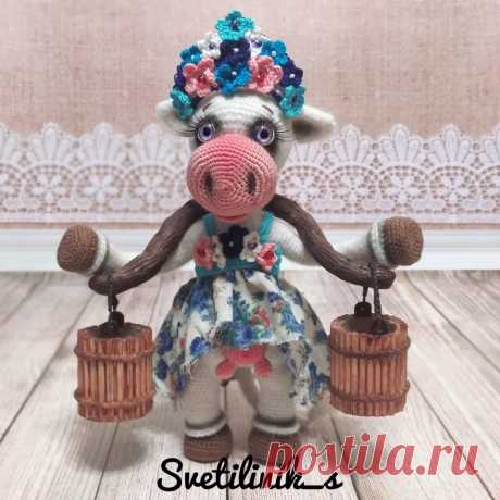 PDF Коровушка Любава крючком. FREE crochet pattern; Аmigurumi animal patterns. Амигуруми схемы и описания на русском. Вязаные игрушки и поделки своими руками #amimore - корова, коровка, телёнок, бык, бычок.