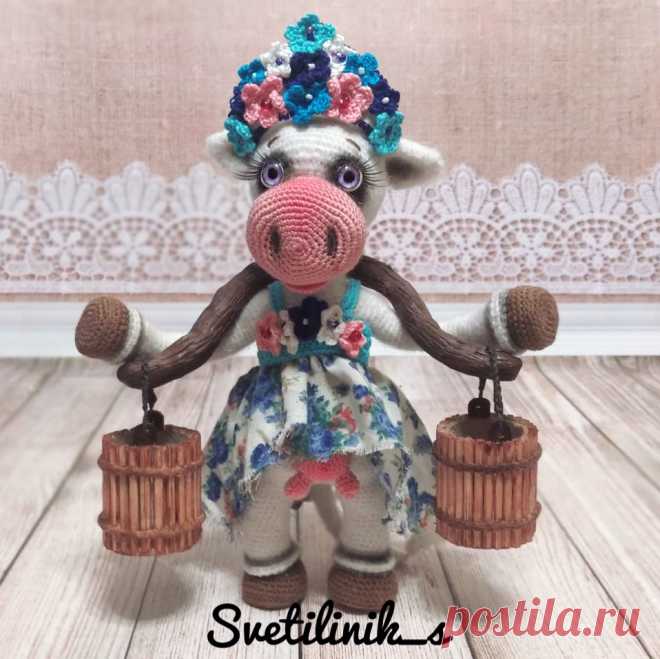PDF Коровушка Любава крючком. FREE crochet pattern; Аmigurumi animal patterns. Амигуруми схемы и описания на русском. Вязаные игрушки и поделки своими руками #amimore - корова, коровка, телёнок, бык, бычок.