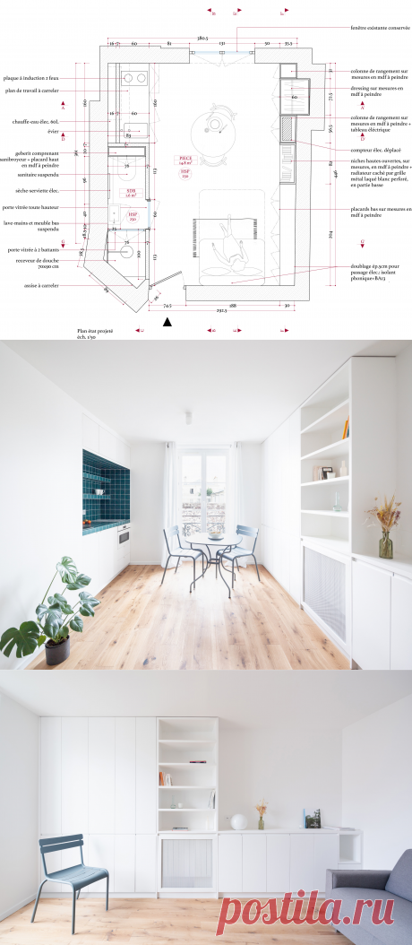 До и после: 16 кв.м — парижская студия с эффектной кухней | Houzz Россия