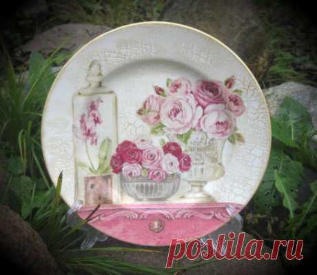 Декупаж фарфоровой тарелки «Розы Прованса» - Ярмарка Мастеров - ручная работа, handmade