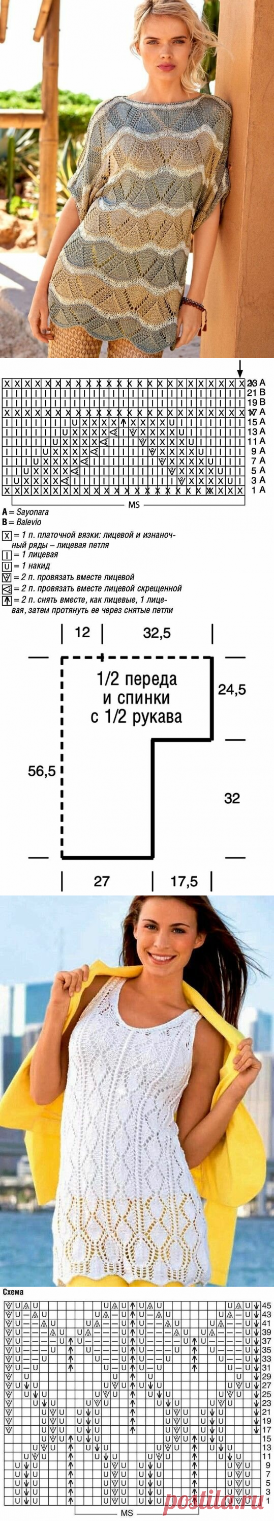 Сочетание узоров, волнистый, ажурный/ туники спицами, 3 модели/ описание+схемы. | Вязание "Мир узоров" | Яндекс Дзен