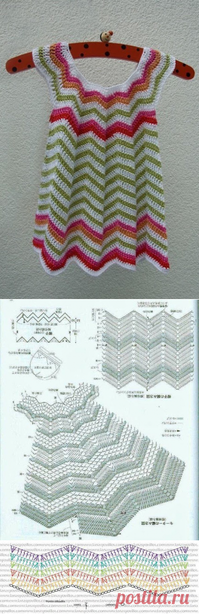 Летний сарафан связан крючком. Детский сарафан узором волны